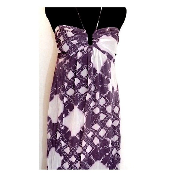 BCBG Maxazria Purple White Batik Halter/Strapless Maxi Summer Dress Small - Picture 2 of 4